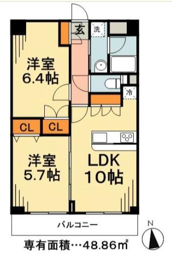 プレリヴィエール(2LDK/4階)の間取り写真