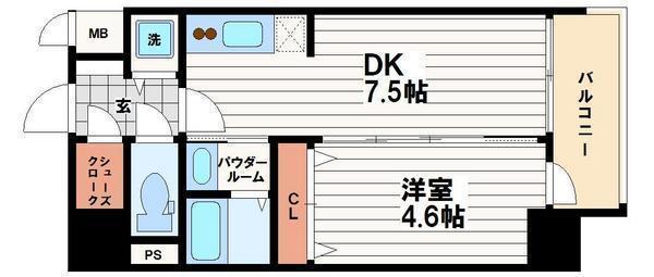 BLAU本町東(1DK/11階)の間取り写真