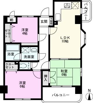 グレースパーク(3LDK/4階)の間取り写真