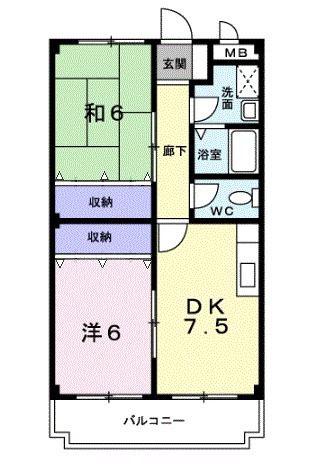 プラテアM(2DK/2階)の間取り写真