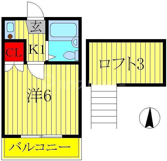 シャンブルハイツ(ワンルーム/2階)の間取り写真