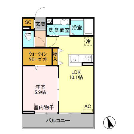 ピーノ・ヴィオラ(1LDK/3階)の間取り写真