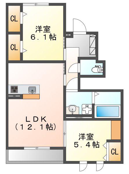 メゾンアリッサム C棟(2LDK/1階)の間取り写真