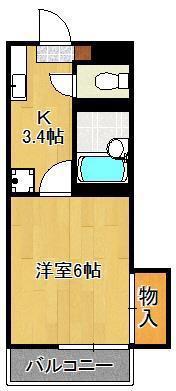 シャトレ永犬丸(1K/2階)の間取り写真