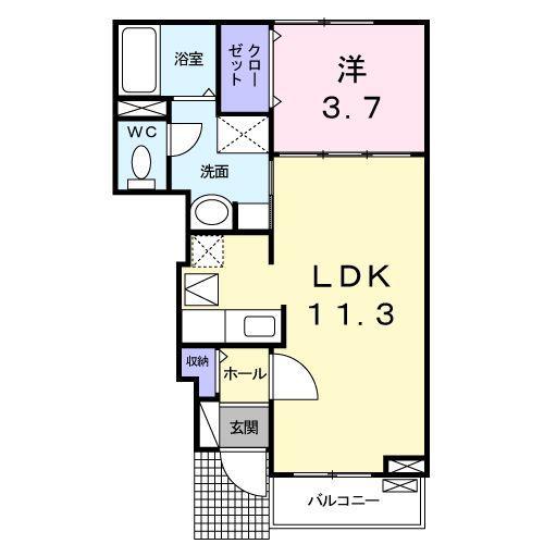 SORAII号館(1LDK/1階)の間取り写真