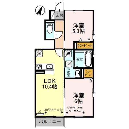 D-ROOM利田A棟(2LDK/1階)の間取り写真