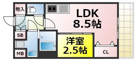 リッツ難波南II(1LDK/3階)の間取り写真
