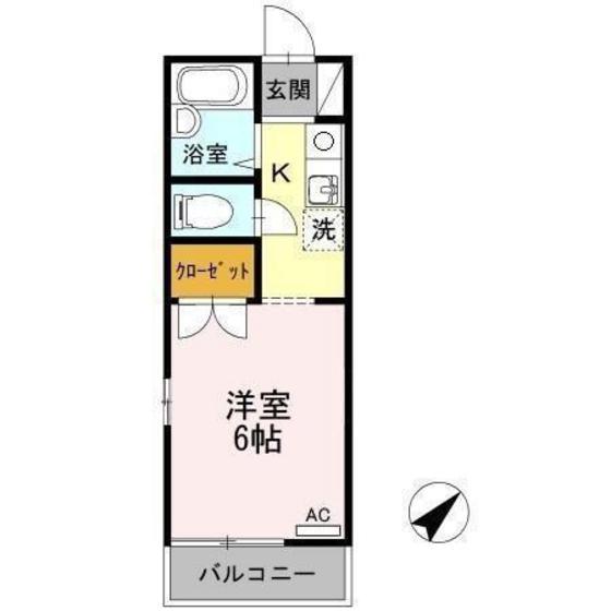 ヴァンセーヌ今村B棟(ワンルーム/2階)の間取り写真