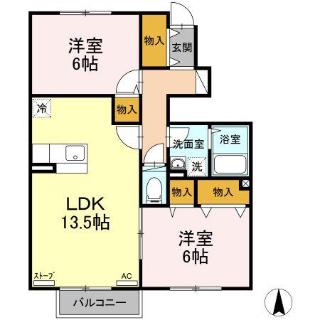 メゾン・ド大野B(2LDK/1階)の間取り写真