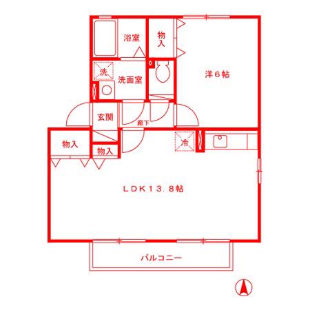 ソレイユ岩戸(1LDK/2階)の間取り写真