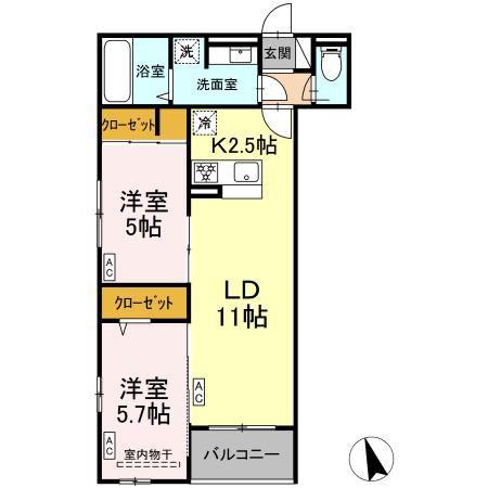 DーROOM小田原8丁目III(2LDK/3階)の間取り写真