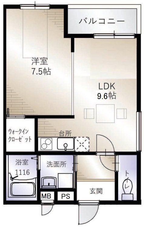 エスポワール(1LDK/1階)の間取り写真