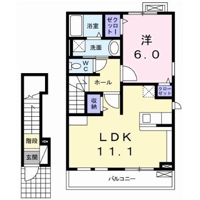 リーフムーン(1LDK/2階)の間取り写真