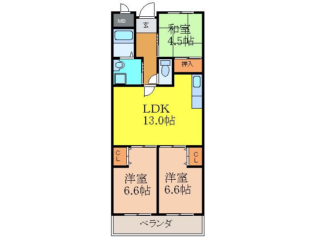 セントラルコンフォート(3LDK/2階)の間取り写真