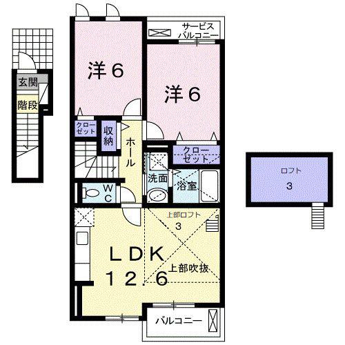 ソヴール 佑(2LDK/2階)の間取り写真