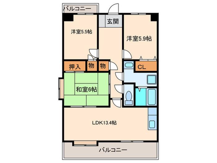 クレバー今宿B棟(3LDK/5階)の間取り写真