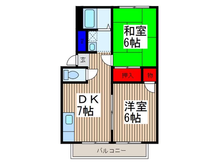 ビラージュ紅山(2DK/1階)の間取り写真
