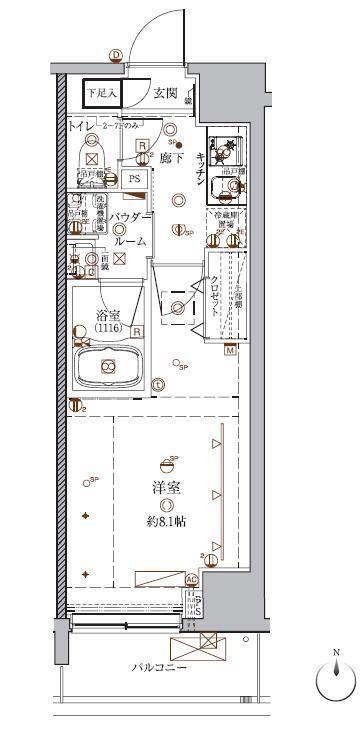 クレイシア入谷(1K/2階)の間取り写真