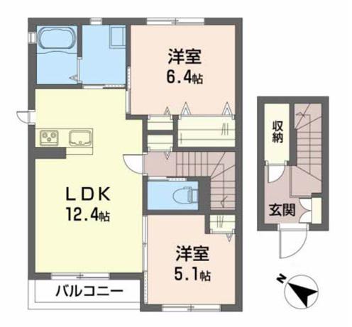 コーポハピネス中山(2LDK/2階)の間取り写真
