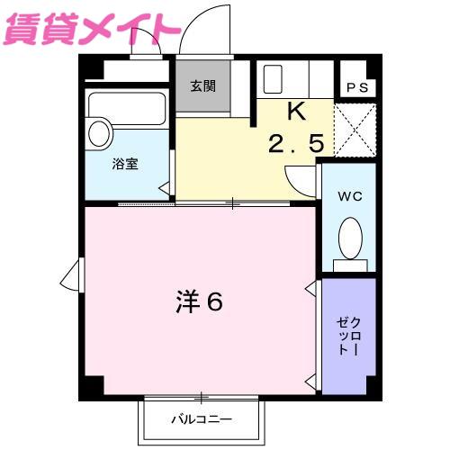 スパシオ川原 II(1K/2階)の間取り写真