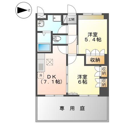 ヴィラージュ(2DK/1階)の間取り写真