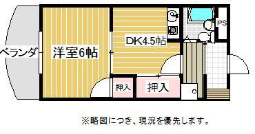 MIYOビル(1DK/6階)の間取り写真