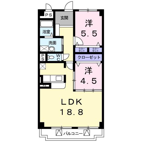 チュリス千里(2LDK/2階)の間取り写真