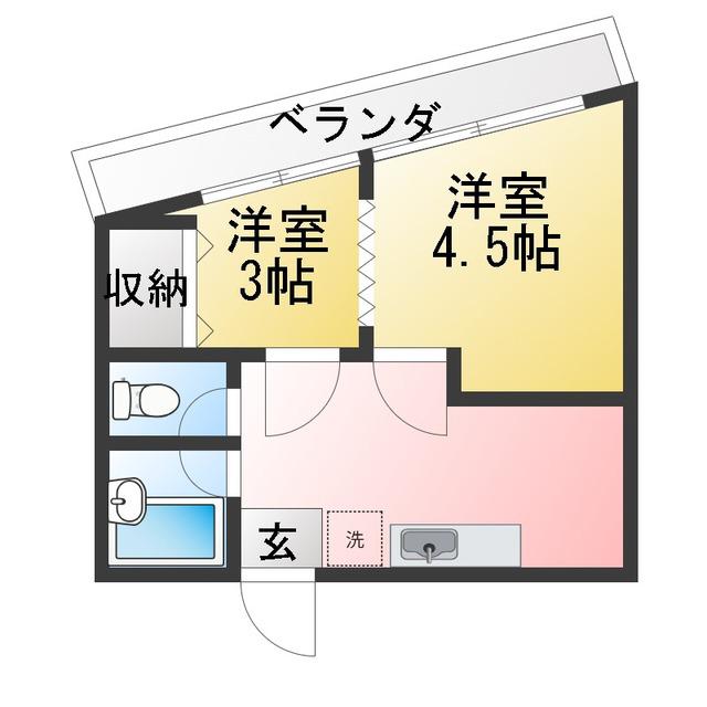 ハイツ北野(2DK/1階)の間取り写真