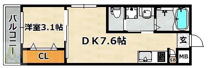 ワコーレヴィータ川西(1DK/1階)の間取り写真