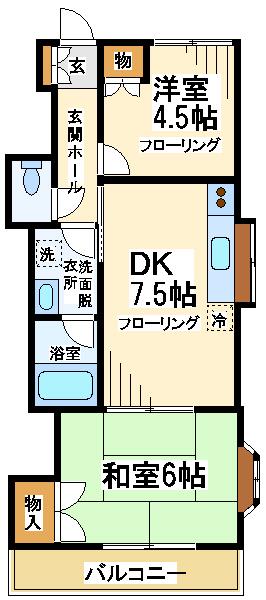 大橋壱番館(2DK/2階)の間取り写真