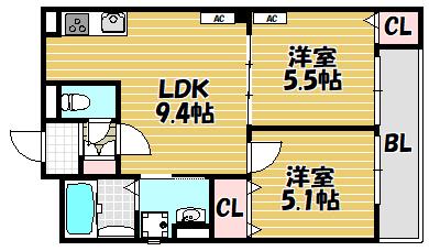 クリエオーレ津の辺町I(2LDK/3階)の間取り写真