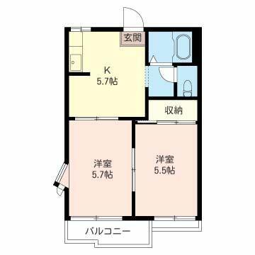 ハイツ 友成 C(2K/2階)の間取り写真