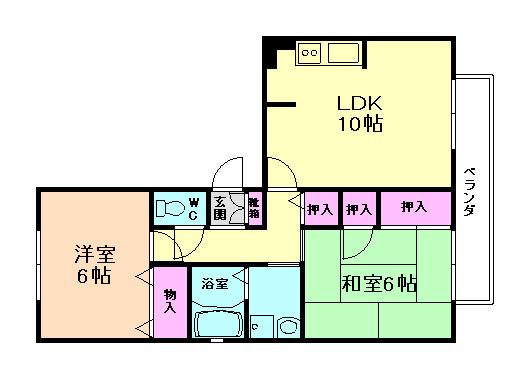 サンハイツツチタニ(2LDK/2階)の間取り写真