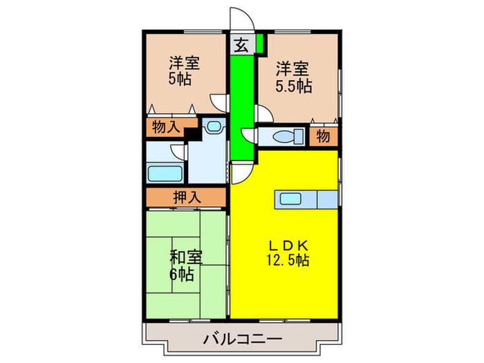 コンダクトヴィレッジ春日南(3LDK/3階)の間取り写真