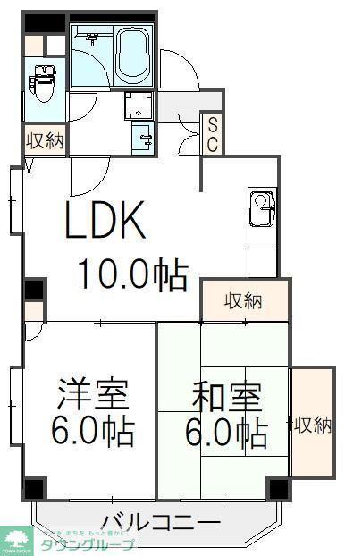 グリーンヒル文京(2LDK/9階)の間取り写真