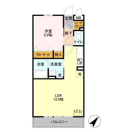 キャッソル嵯峨(1LDK/1階)の間取り写真