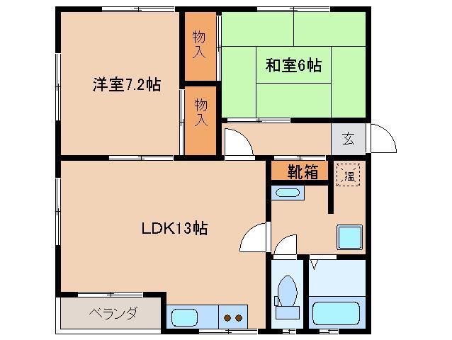 コーポあわらA棟(2LDK/1階)の間取り写真