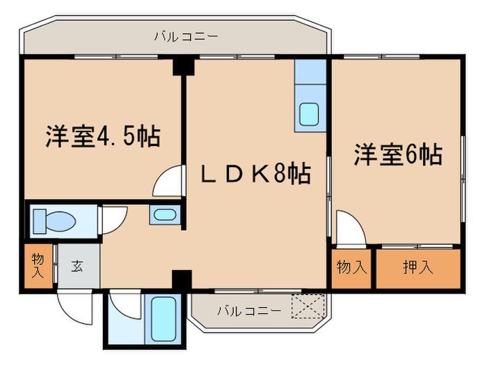 関谷パークハイツ(2LDK/4階)の間取り写真
