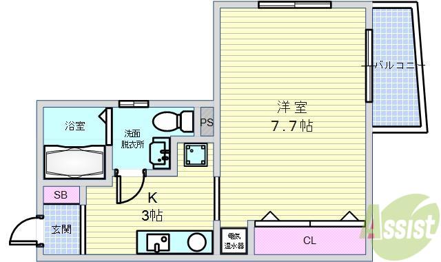 サンロイヤル柴原(1K/2階)の間取り写真