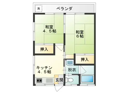 第二宇多川コーポ(2K/2階)の間取り写真