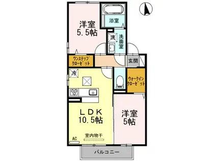 ワレア城前(2LDK/2階)の間取り写真
