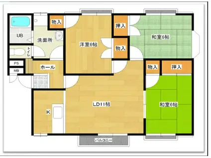 ドミール東田II(3LDK/1階)の間取り写真