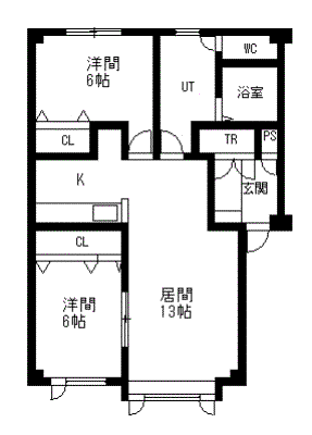 アピアB棟(2LDK/3階)の間取り写真