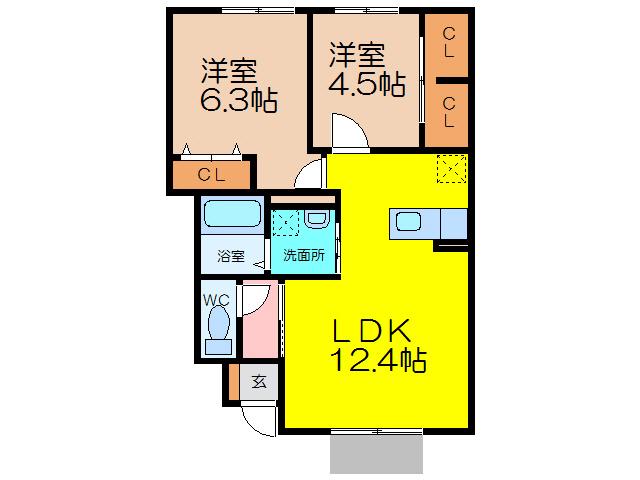 シャルムハウス大財(2LDK/1階)の間取り写真