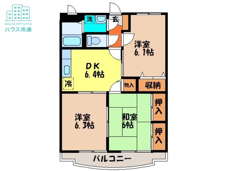 柳原マンションII(3DK/4階)の間取り写真