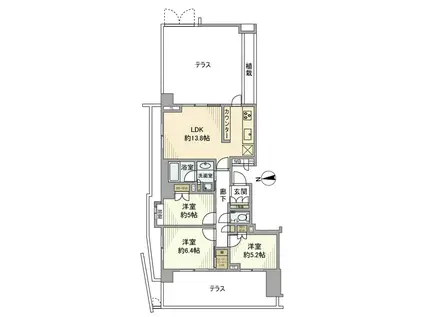 パークホームズ横浜東白楽(3LDK/1階)の間取り写真