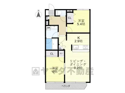 ナイスアーバン下河原(2LDK/4階)の間取り写真