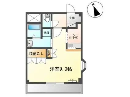 ハピネスハイム(1K/2階)の間取り写真