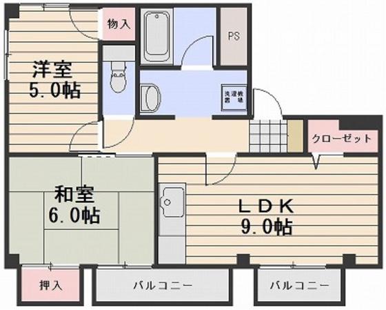 フレンズ東古松(2LDK/4階)の間取り写真