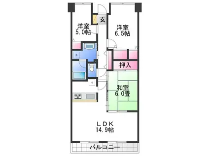 ルナコート富田林(3LDK/2階)の間取り写真